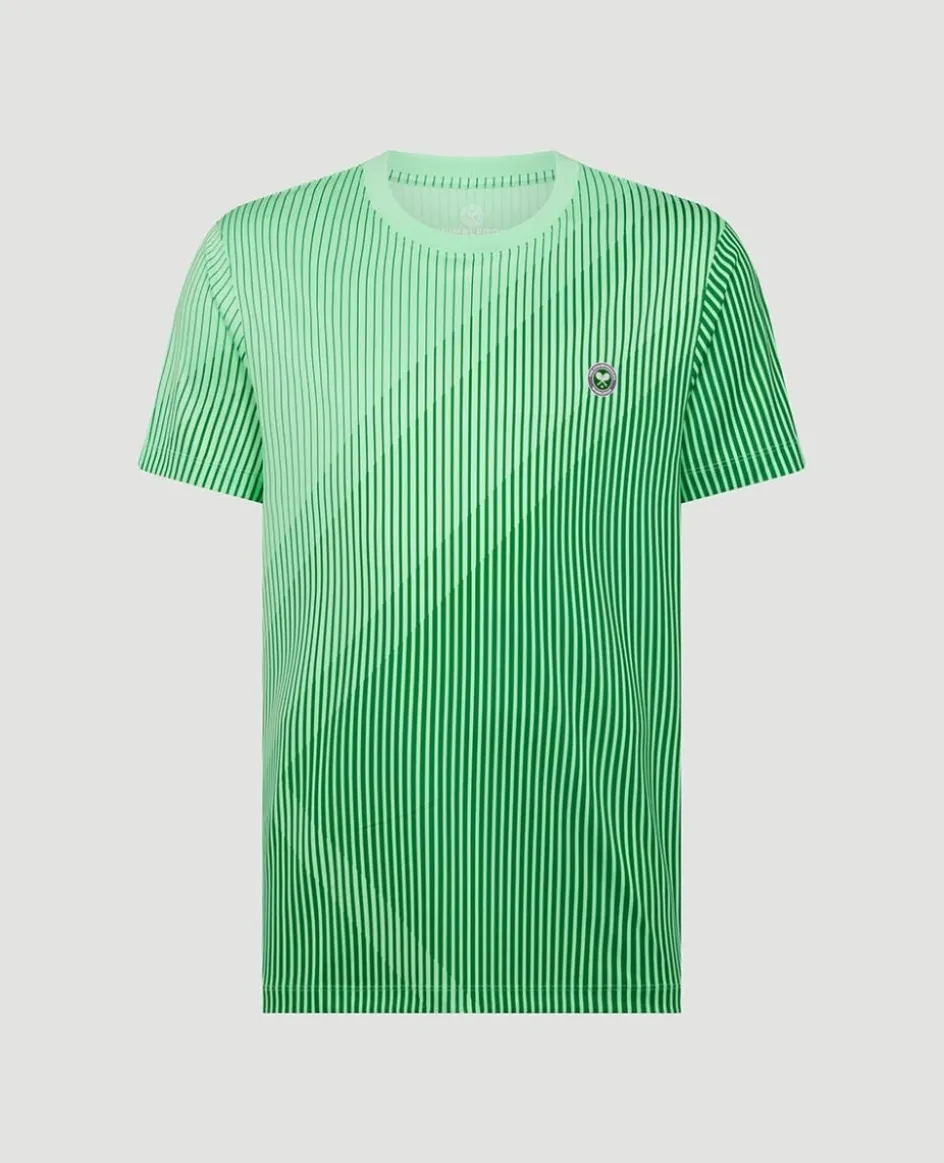 Wimbledon Mens Performance Stripe T-Shirt - Green- Tops & T-Shirts|T-Shirts