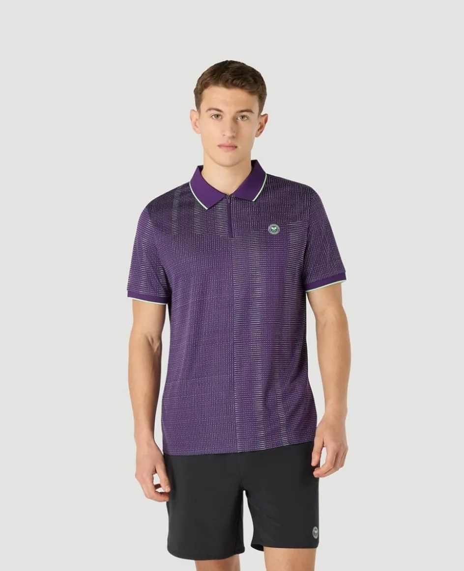 Wimbledon Mens Performance Texture Polo - Purple- Tops & T-Shirts|Polo Shirts
