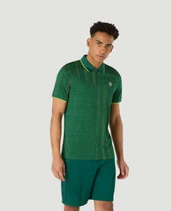 Wimbledon Mens Performance Texture Polo - Green- Polo Shirts