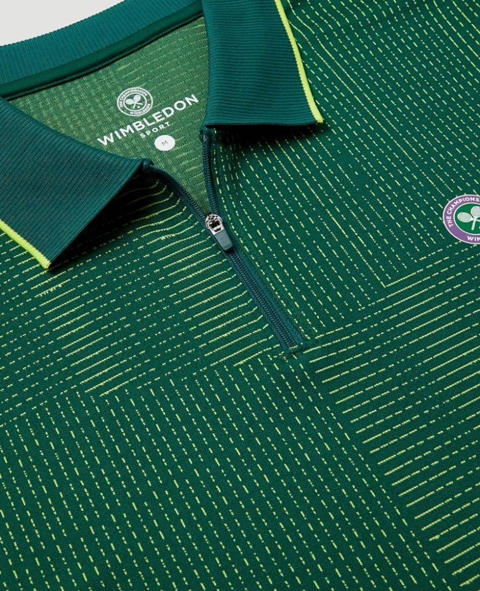 Wimbledon Mens Performance Texture Polo - Green- Polo Shirts
