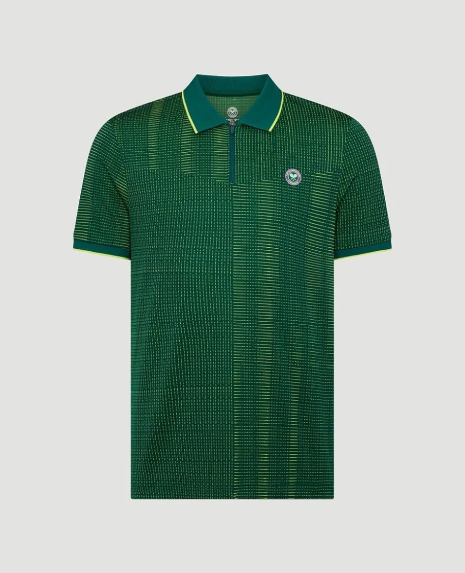 Wimbledon Mens Performance Texture Polo - Green- Polo Shirts