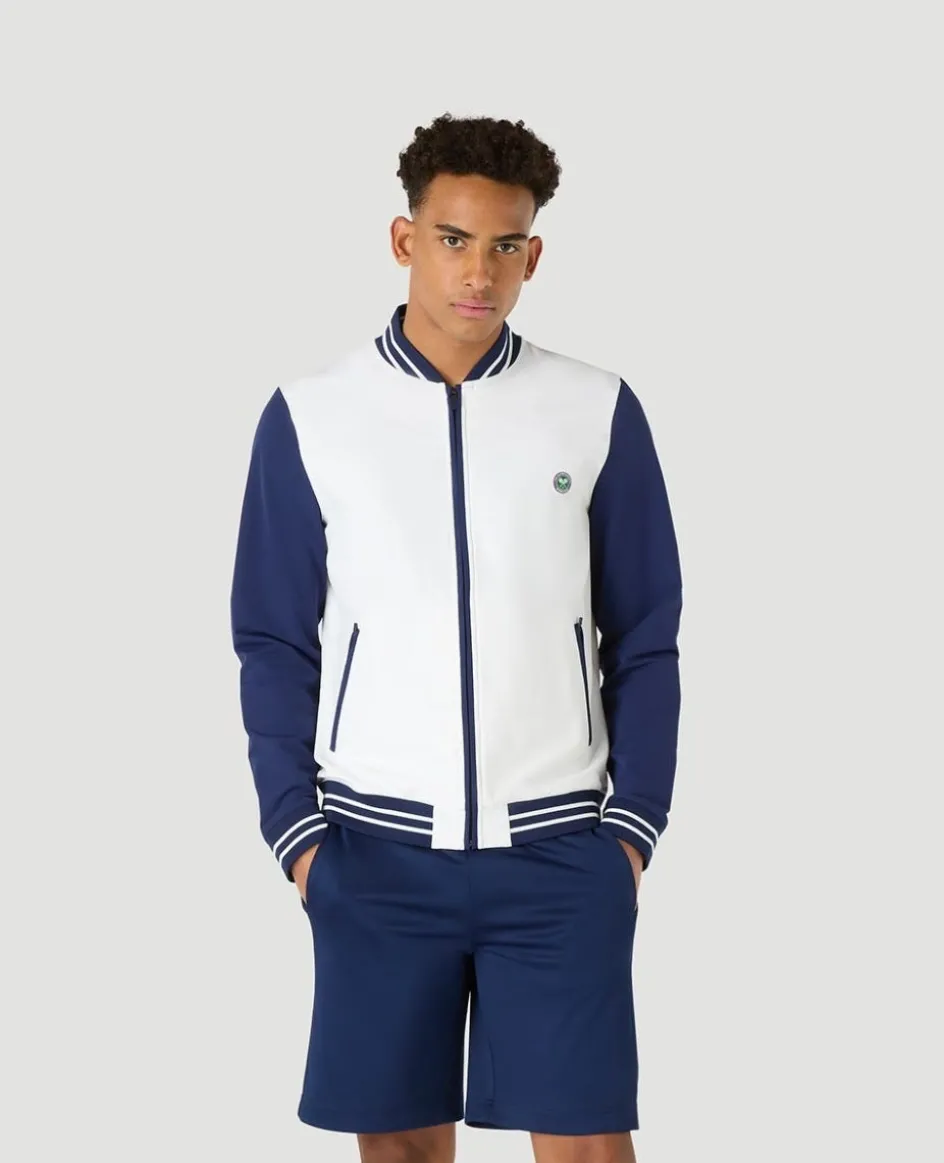 Wimbledon Mens Performance Varsity Jacket - White & Navy- Jackets & Coats