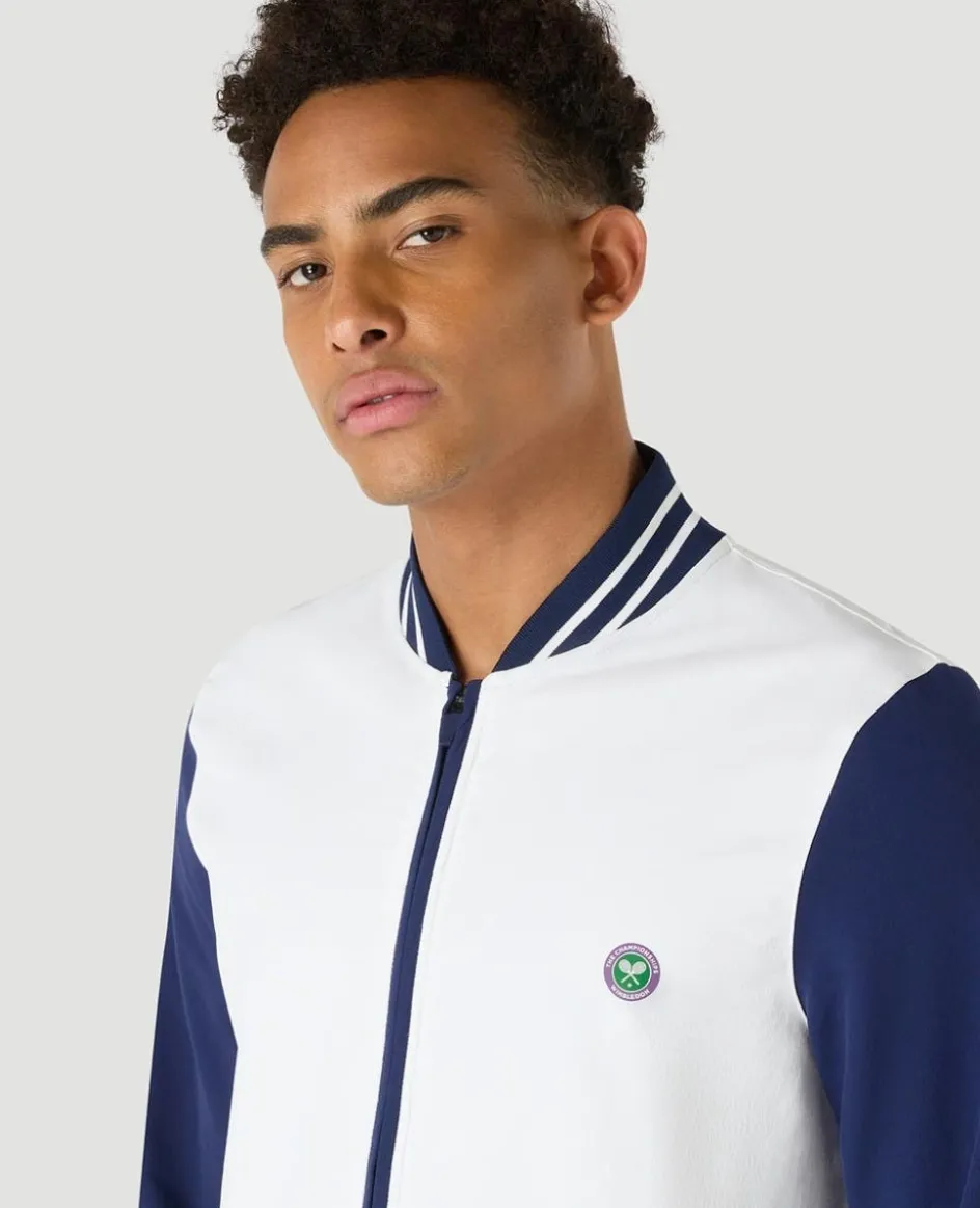 Wimbledon Mens Performance Varsity Jacket - White & Navy- Jackets & Coats