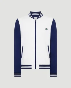 Wimbledon Mens Performance Varsity Jacket - White & Navy- Jackets & Coats