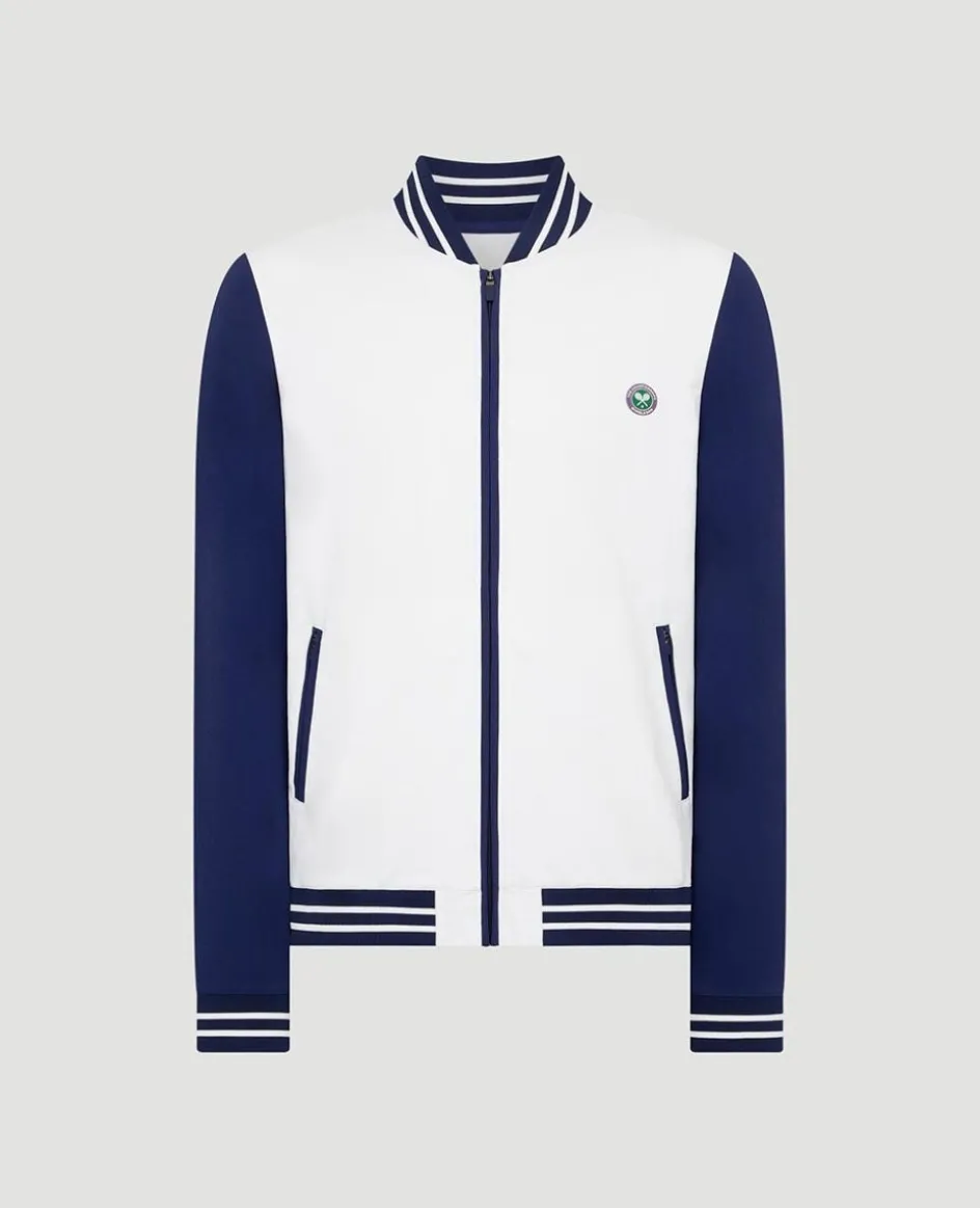 Wimbledon Mens Performance Varsity Jacket - White & Navy- Jackets & Coats