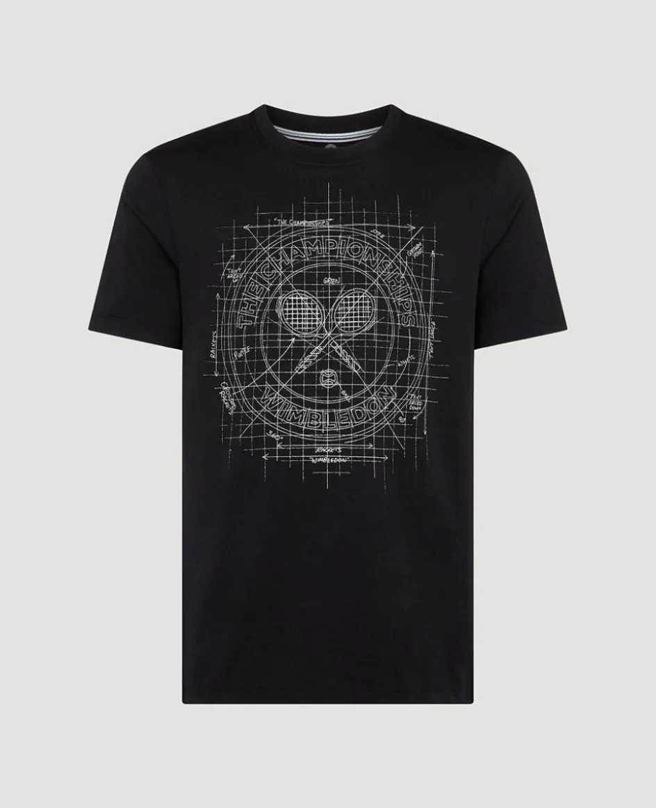 Wimbledon Mens Sketch Logo T-Shirt - Black- T-Shirts