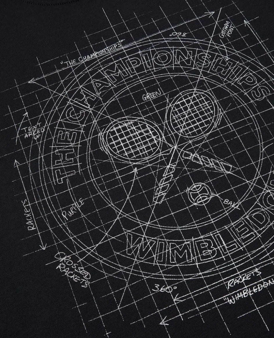 Wimbledon Mens Sketch Logo T-Shirt - Black- T-Shirts