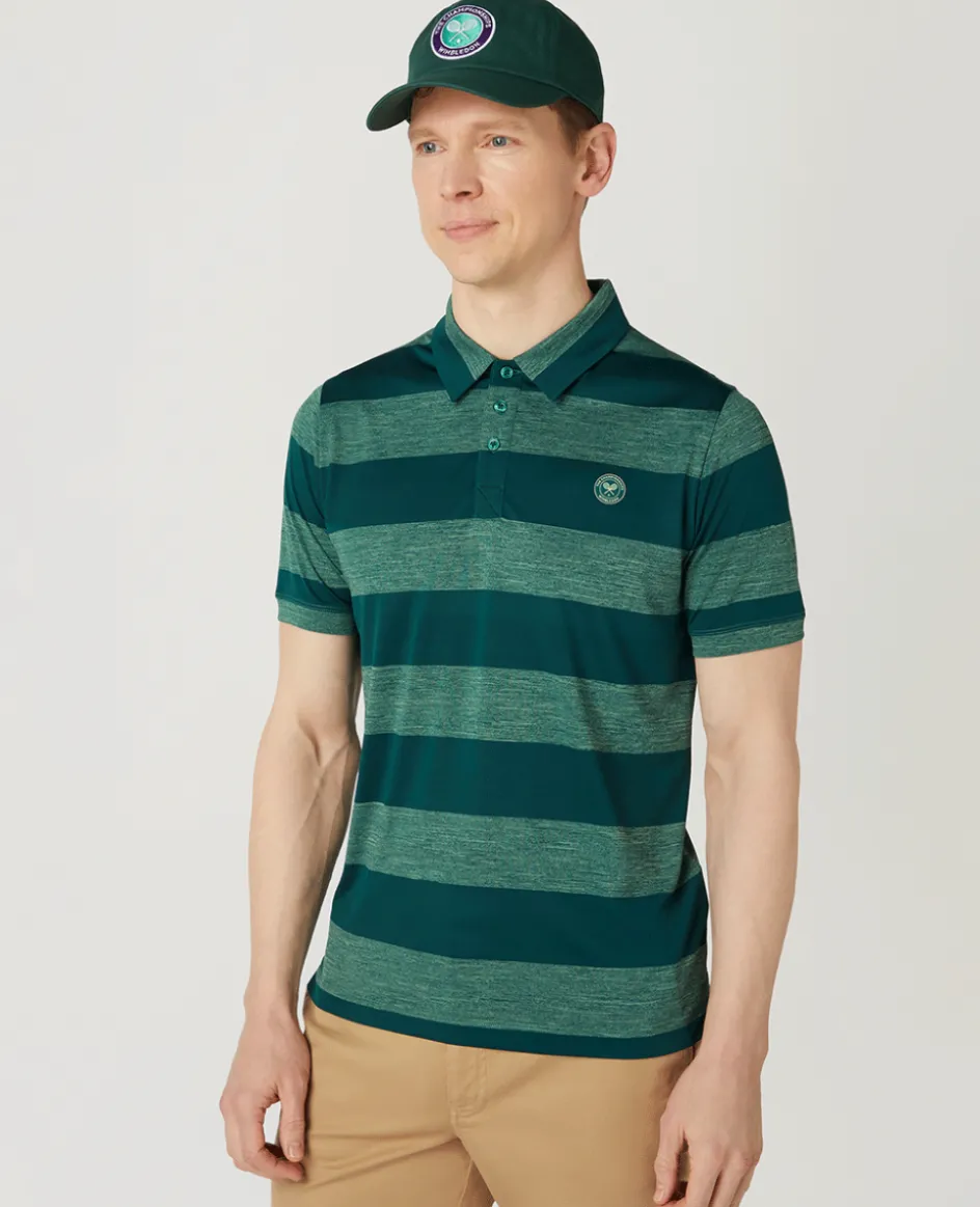 Wimbledon Mens Striped Polo Green & Lime- Polo Shirts