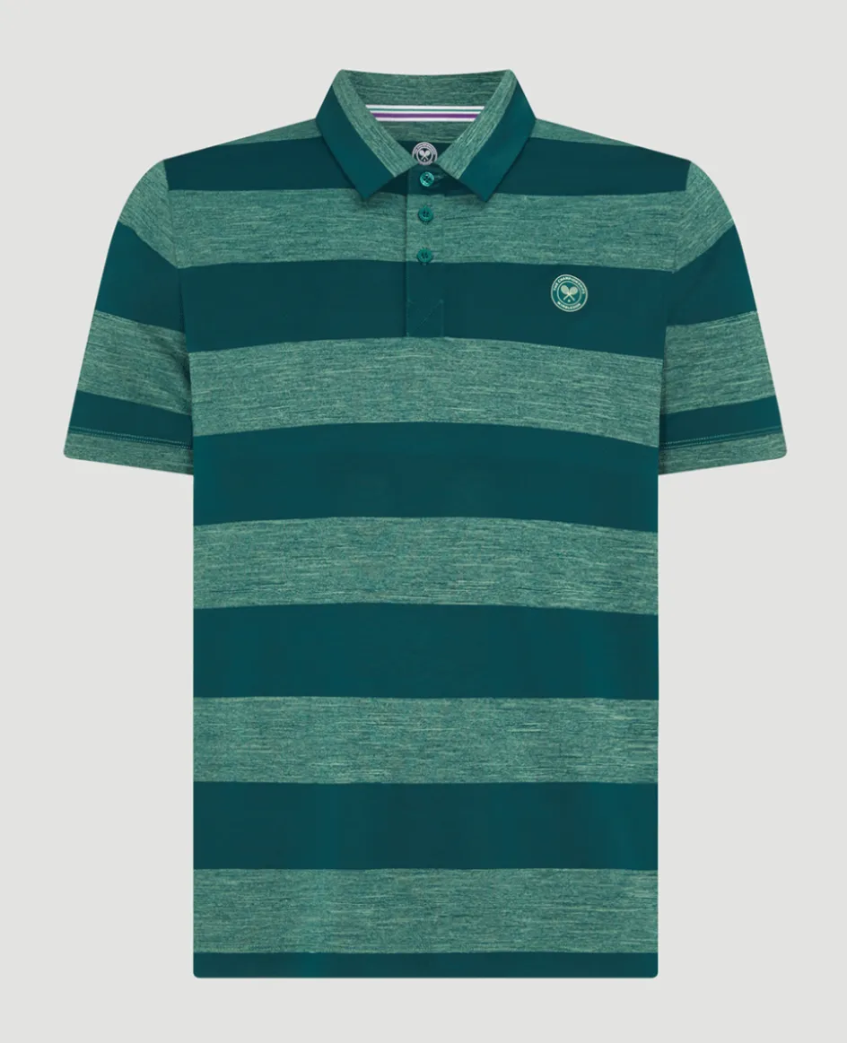 Wimbledon Mens Striped Polo Green & Lime- Polo Shirts