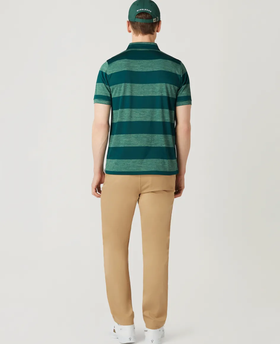 Wimbledon Mens Striped Polo Green & Lime- Polo Shirts