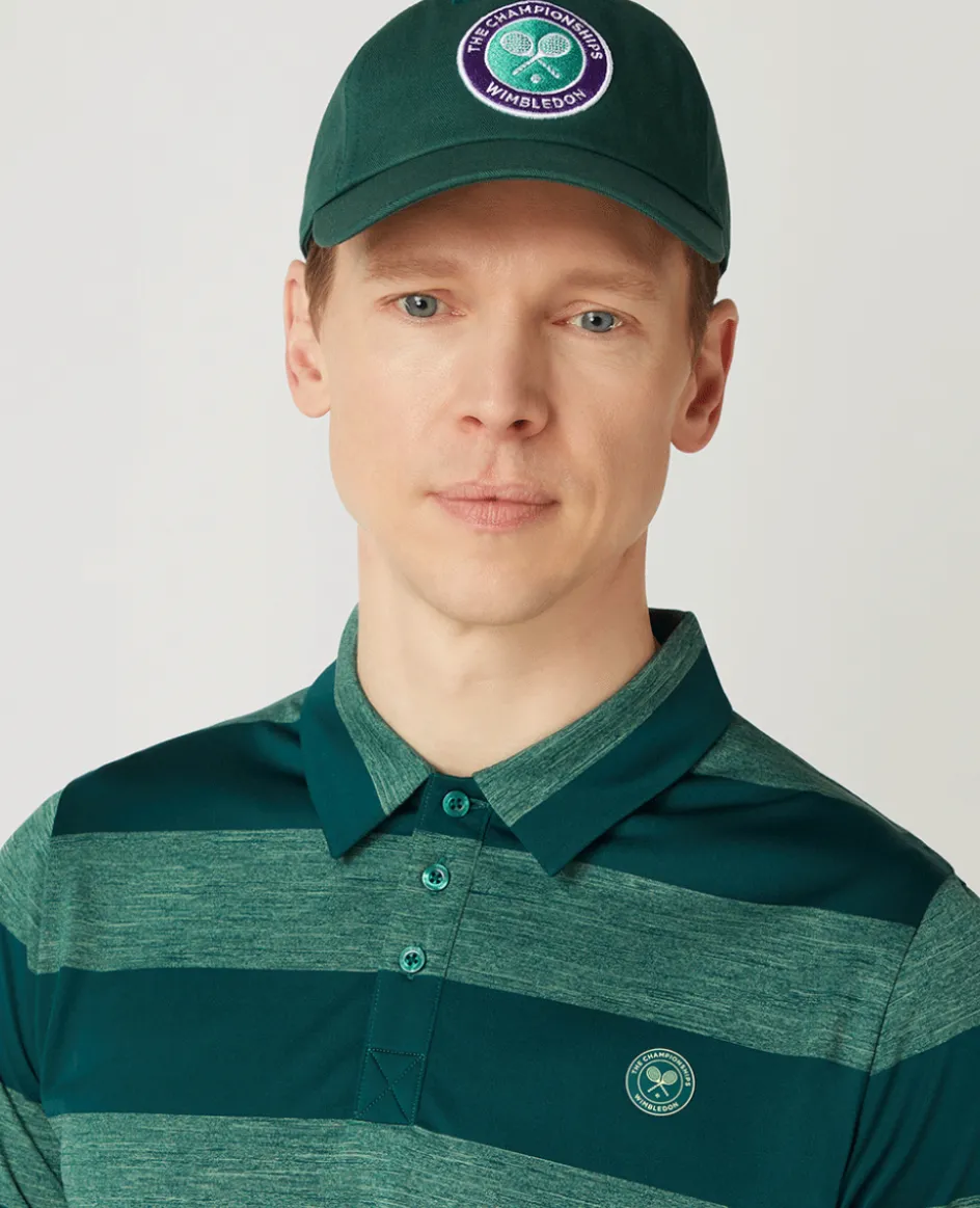 Wimbledon Mens Striped Polo Green & Lime- Polo Shirts