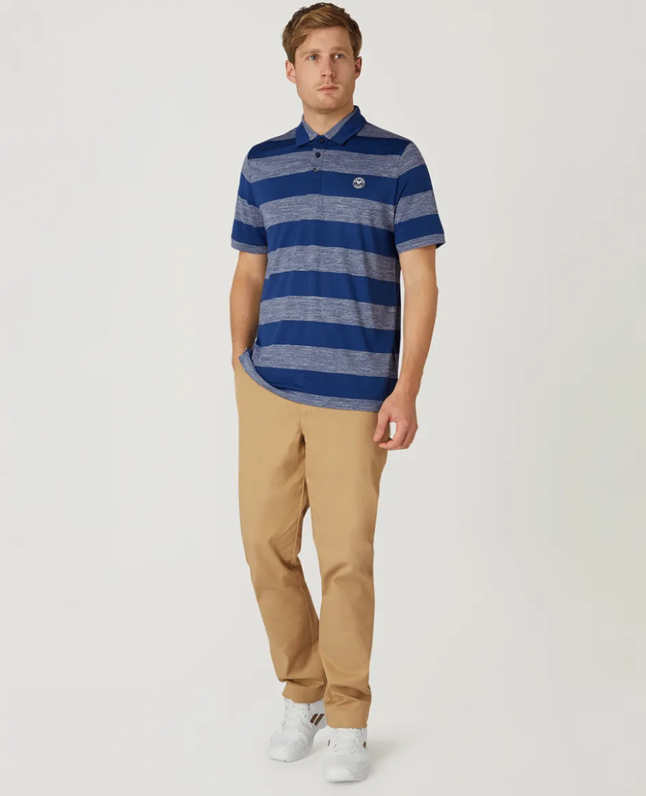Wimbledon Mens Striped Polo Navy & White- Polo Shirts