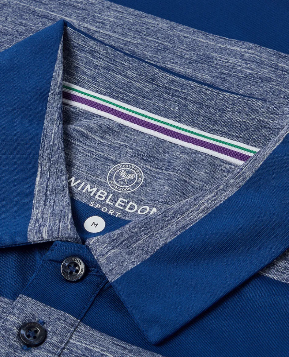 Wimbledon Mens Striped Polo Navy & White- Polo Shirts