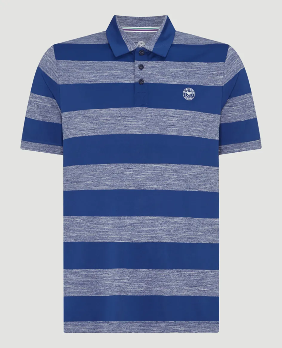 Wimbledon Mens Striped Polo Navy & White- Polo Shirts
