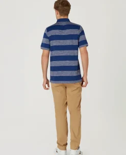 Wimbledon Mens Striped Polo Navy & White- Polo Shirts