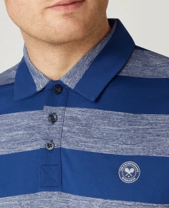 Wimbledon Mens Striped Polo Navy & White- Polo Shirts