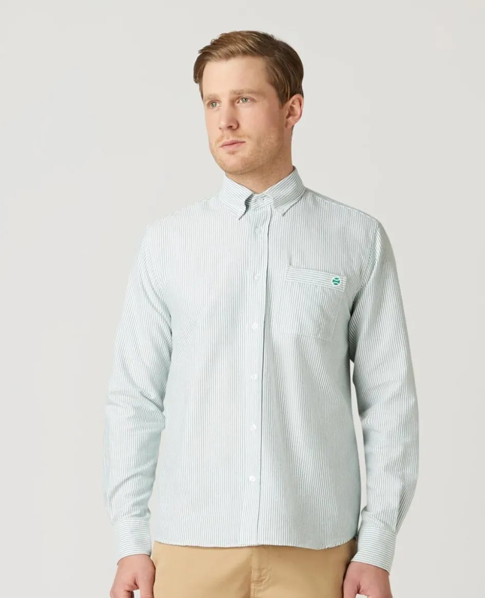 Wimbledon Mens Stripe Shirt - Green- Shirts
