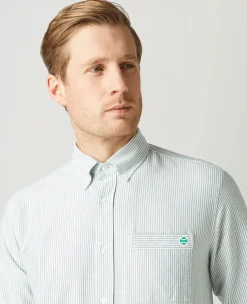 Wimbledon Mens Stripe Shirt - Green- Shirts