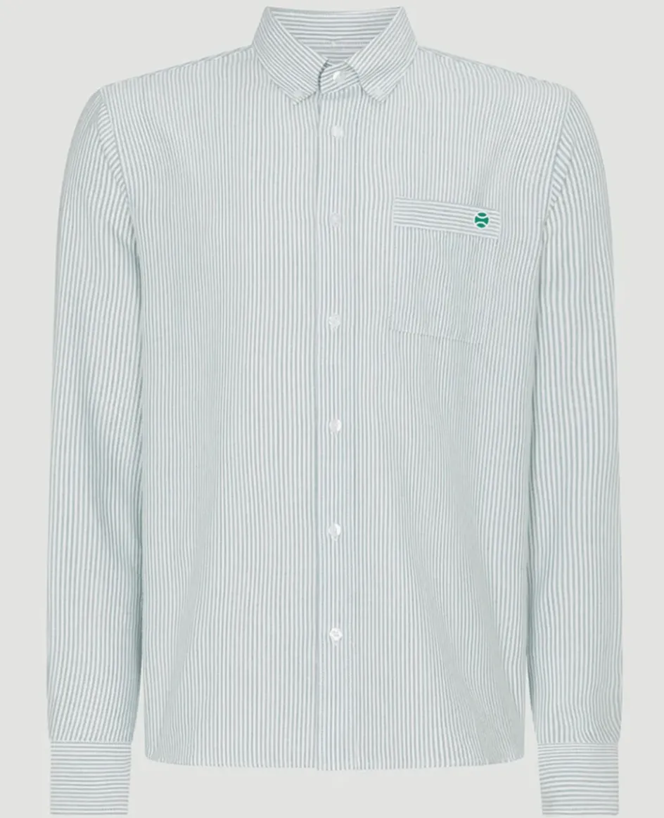 Wimbledon Mens Stripe Shirt - Green- Shirts