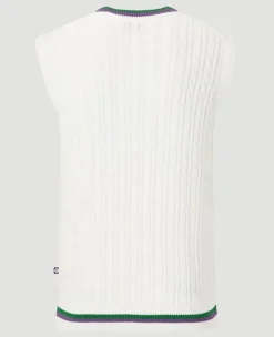 Wimbledon Men's Tank Cable Knit - White- Knitwear