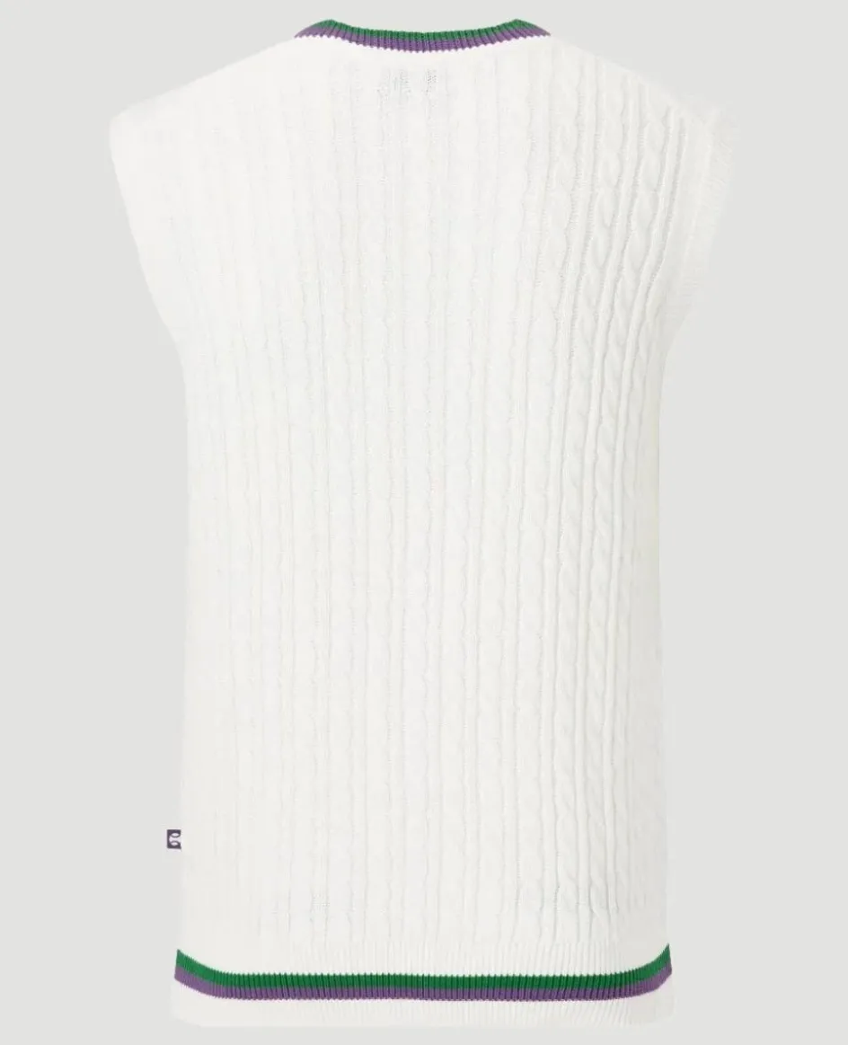 Wimbledon Men's Tank Cable Knit - White- Knitwear