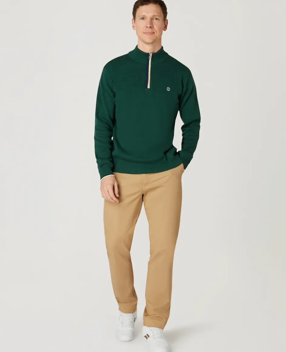 Wimbledon Mens 1/4 Zip Knit - Green- Knitwear