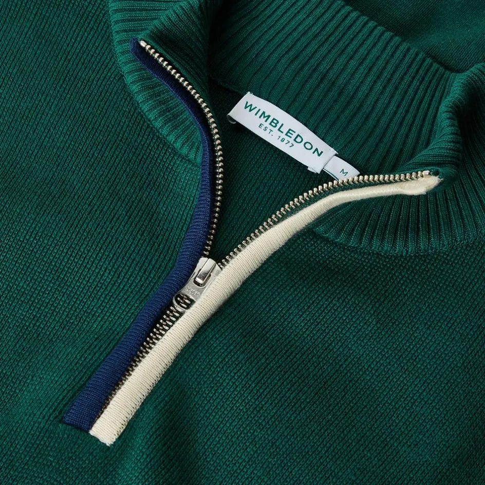 Wimbledon Mens 1/4 Zip Knit - Green- Knitwear