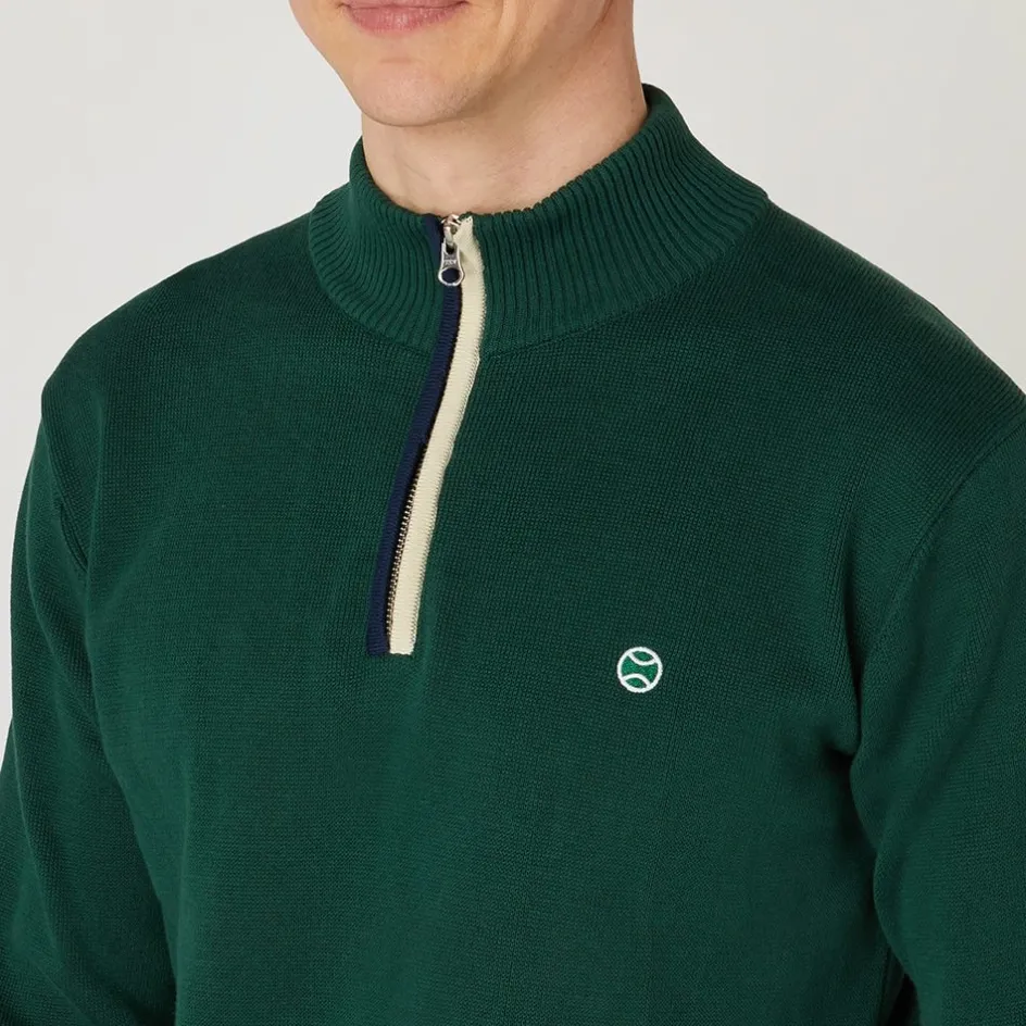 Wimbledon Mens 1/4 Zip Knit - Green- Knitwear