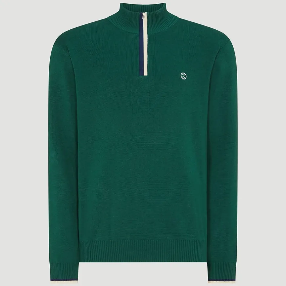 Wimbledon Mens 1/4 Zip Knit - Green- Knitwear