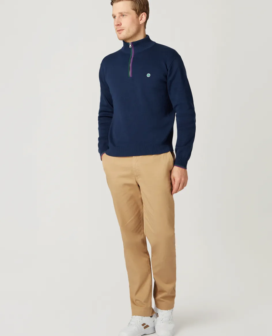 Wimbledon Mens 1/4 Zip Knit - Navy- Knitwear