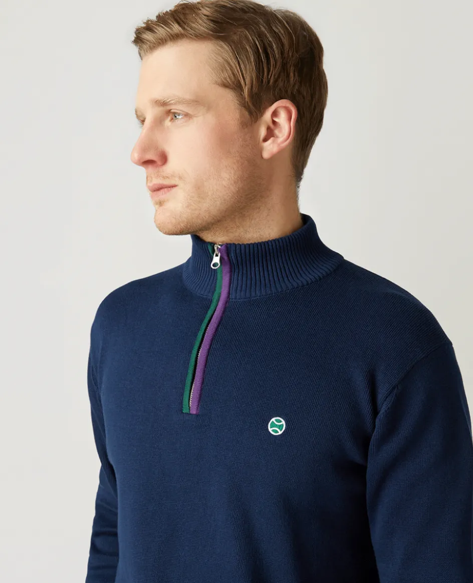 Wimbledon Mens 1/4 Zip Knit - Navy- Knitwear