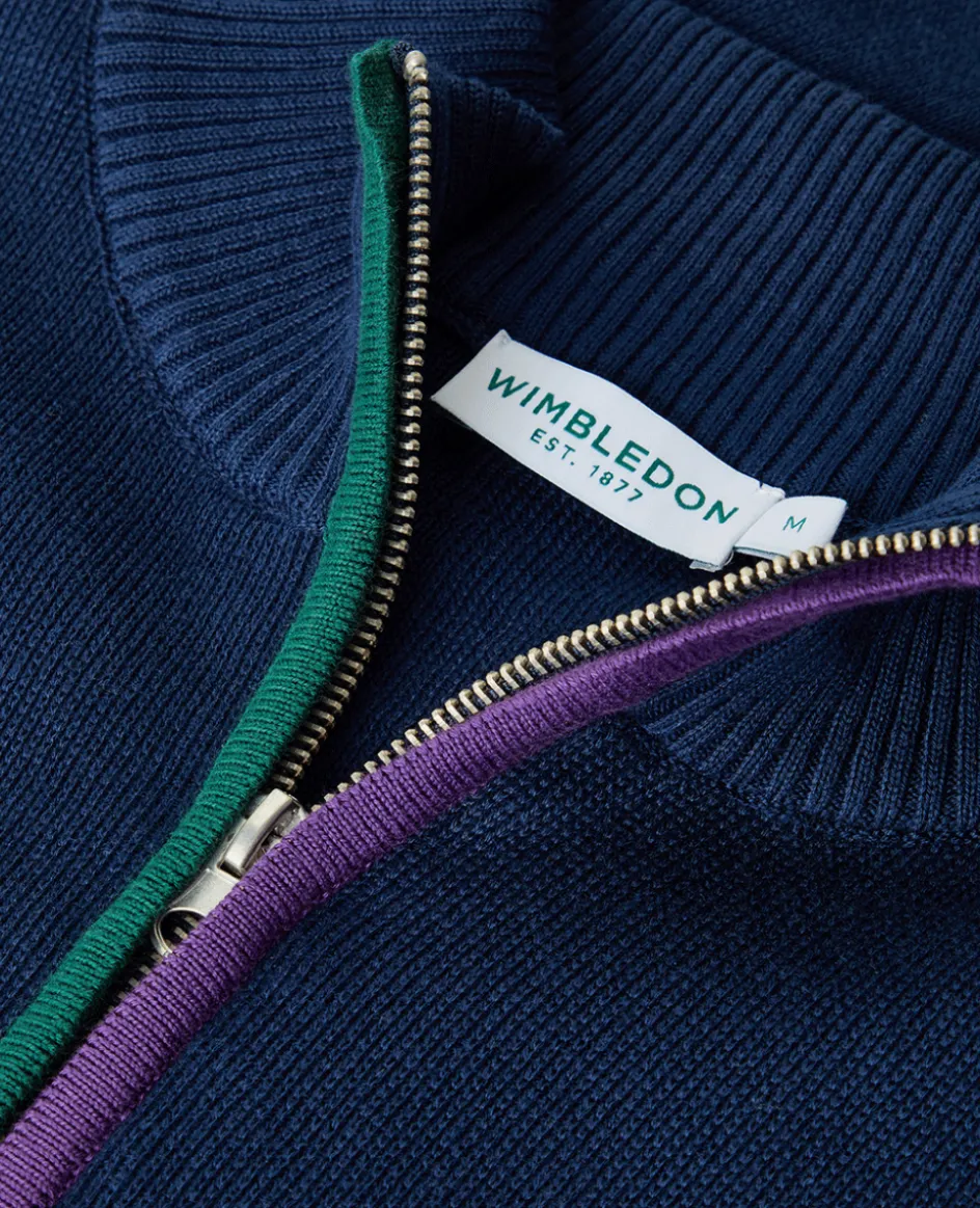 Wimbledon Mens 1/4 Zip Knit - Navy- Knitwear