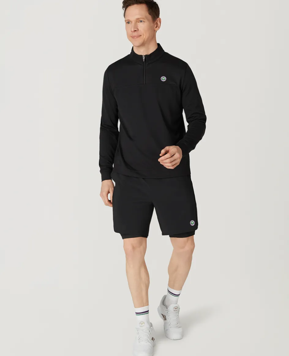 Wimbledon Mens 1/4 Zip Longsleeve Top - Black- Sweatshirts & Hoodies|Sweatshirts & Hoodies