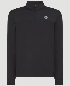 Wimbledon Mens 1/4 Zip Longsleeve Top - Black- Sweatshirts & Hoodies|Sweatshirts & Hoodies