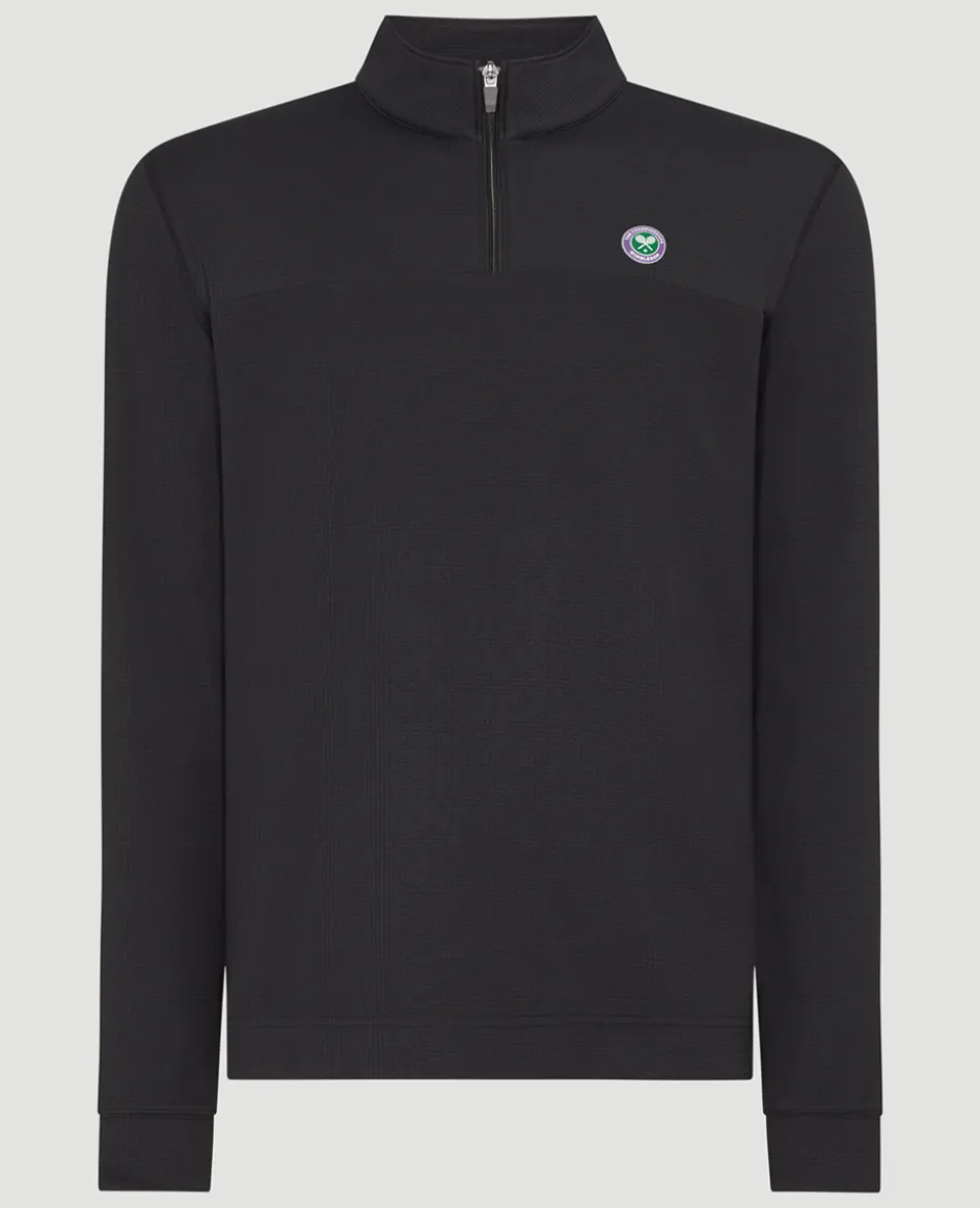 Wimbledon Mens 1/4 Zip Longsleeve Top - Black- Sweatshirts & Hoodies|Sweatshirts & Hoodies