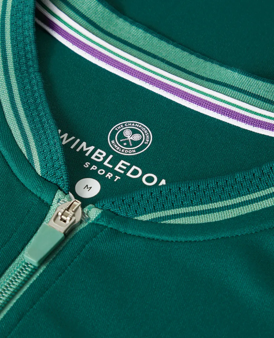 Wimbledon Mens Zip Neck Polo - Green- Polo Shirts