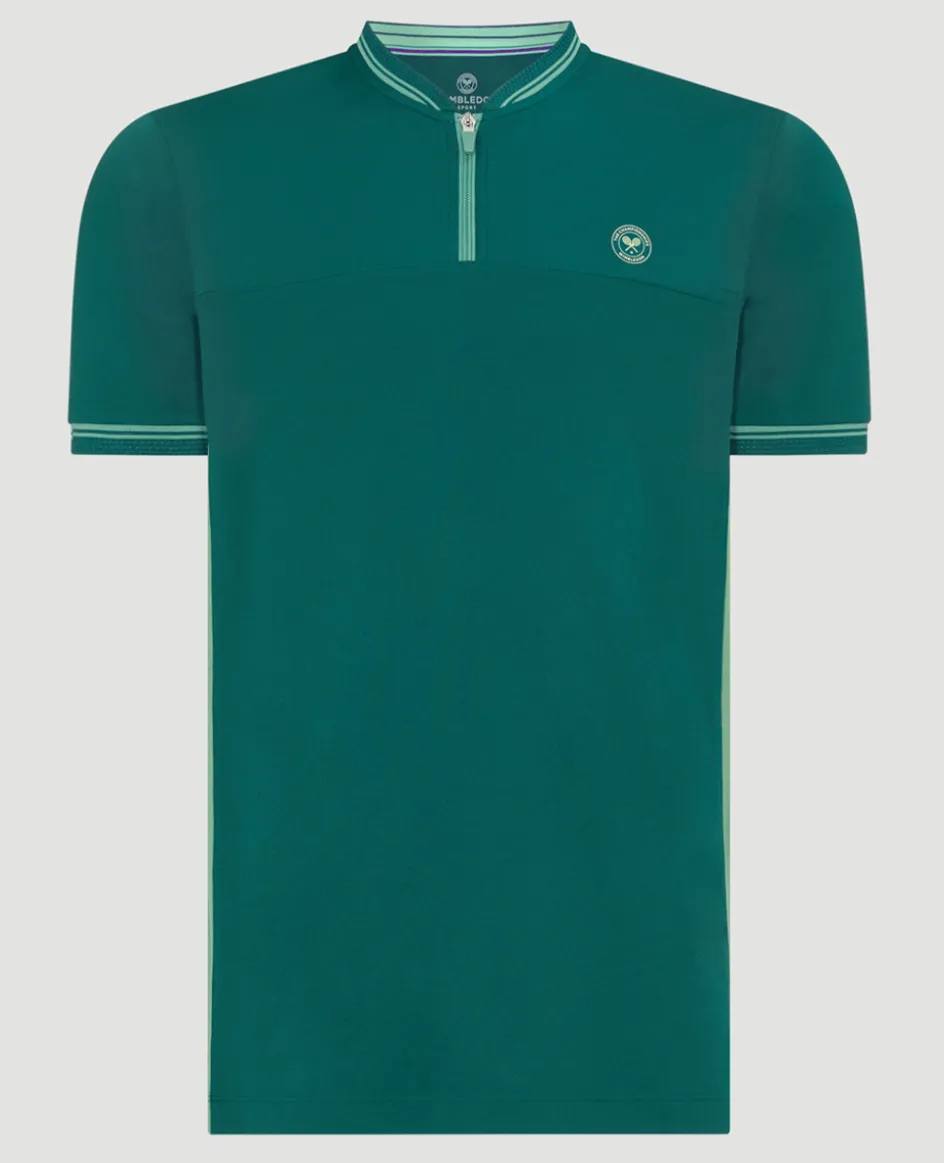 Wimbledon Mens Zip Neck Polo - Green- Polo Shirts