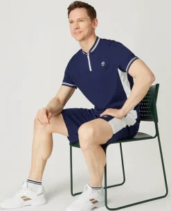 Wimbledon Mens Zip Neck Polo Navy & White- Polo Shirts