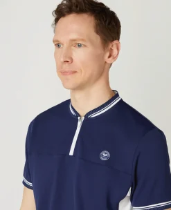 Wimbledon Mens Zip Neck Polo Navy & White- Polo Shirts