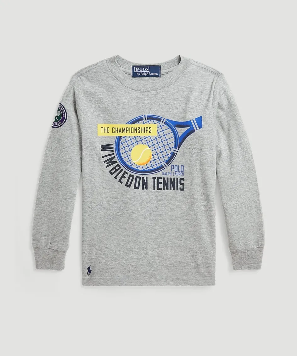 Wimbledon Polo Ralph Lauren Kids Cotton Long-Sleeve Graphic T-Shirt - Grey-Kids Tops & T-Shirts