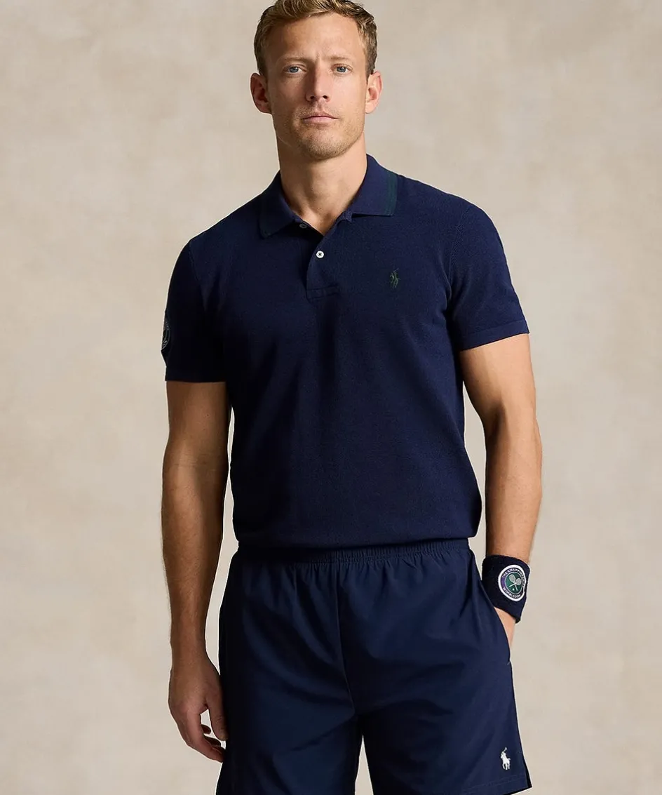 Wimbledon Polo Ralph Lauren Mens Cotton Polo-Collar Sweater - Navy- Knitwear