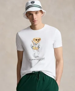 Wimbledon Polo Ralph Lauren Mens Custom Slim Polo Bear T-Shirt - White- T-Shirts