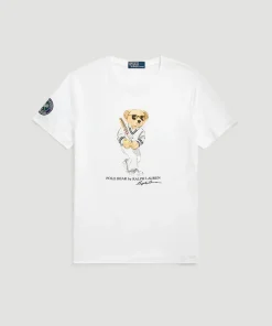 Wimbledon Polo Ralph Lauren Mens Custom Slim Polo Bear T-Shirt - White- T-Shirts