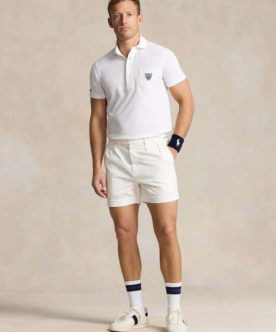 Wimbledon Polo Ralph Lauren Mens Custom Slim Fit Polo Shirt - White- Polo Shirts