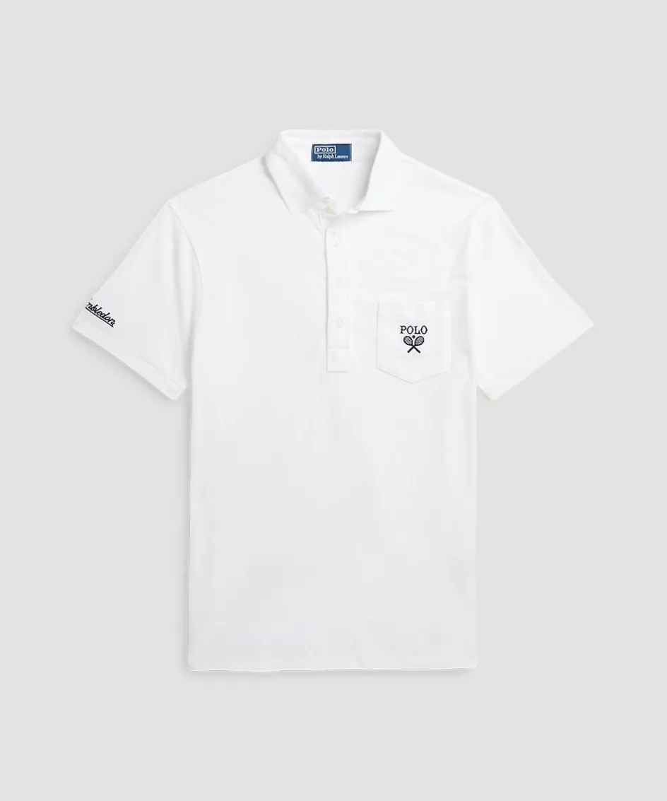 Wimbledon Polo Ralph Lauren Mens Custom Slim Fit Polo Shirt - White- Polo Shirts