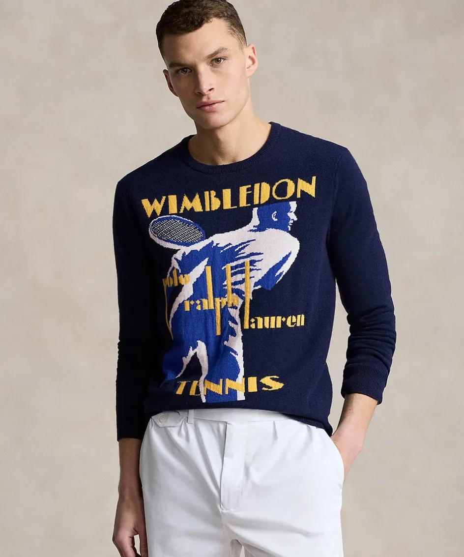Wimbledon Polo Ralph Lauren Mens Graphic Sweater - Navy- Knitwear