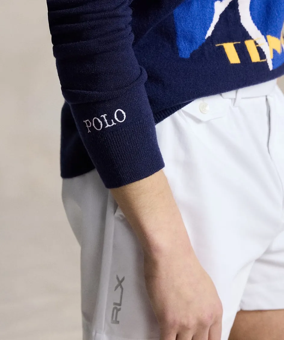 Wimbledon Polo Ralph Lauren Mens Graphic Sweater - Navy- Knitwear