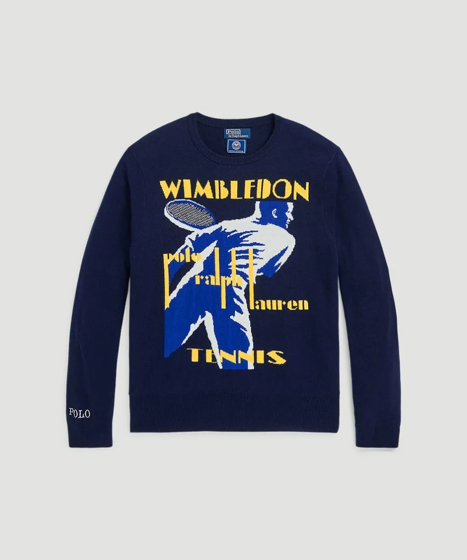 Wimbledon Polo Ralph Lauren Mens Graphic Sweater - Navy- Knitwear