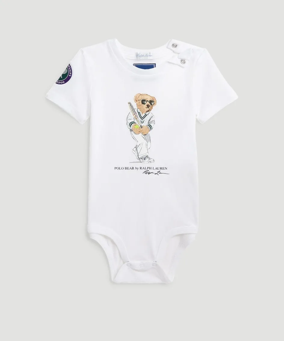 Wimbledon Polo Ralph Lauren Teddy Bear Babygrow - White-Kids Baby Grows