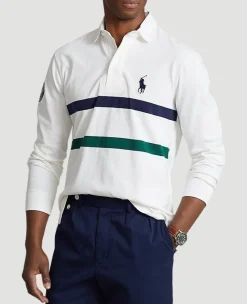 Wimbledon Polo Ralph Lauren Two Stripe Rugby Shirt - White- Shirts